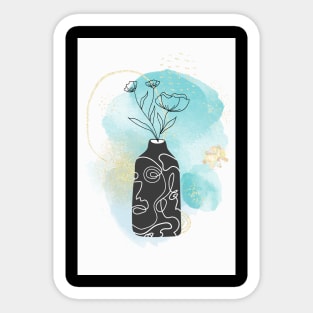 Flower vase watercolor painting - light blue paint Sticker